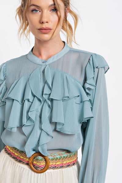 light blue ruffle blouse