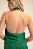 Satin Halter Neck Open Back Lace Trim Top