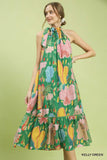 Dandelion Floral Halter Neck Tiered Midi Dress