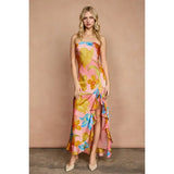 Blushing Blossom Strapless Ruffled Slit Maxi Dress