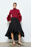 Rosette Ruffle Sheer Sleeve Jersey Top