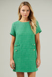 MIDSUMMER NIGHTS GREEN TWEED MINI DRESS