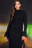 Serena Feathered Fringe Mock Neck Sweater