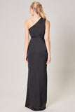 Black One Shoulder Asymmetrical Maxi Dress