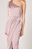 Mauve One Shoulder Asymmetrical Maxi Dress