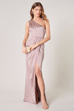 Mauve One Shoulder Asymmetrical Maxi Dress