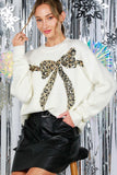 Leopard Print Bow Sequin Sweater