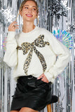 Leopard Print Bow Sequin Sweater