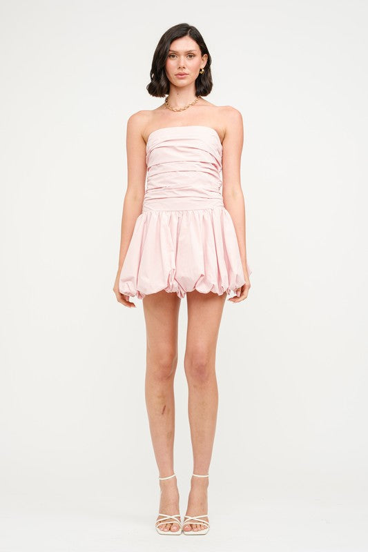 pink strapless bubble dress Women's Here For The Vibes Strapless Bubble Mini Dress in Crystal Rose