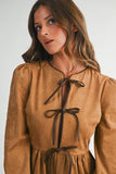 Suede Tie-front Long Sleeve Romper