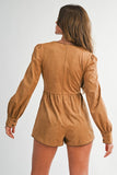 Suede Tie-front Long Sleeve Romper