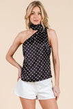 Polka Dot Satin Scarf Top