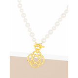 Zenzii Clover Charm Pearl Beaded Collar Necklace
