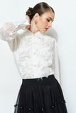 Elegant 3d Floral Organza Long Sleeve Blouse