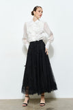 Elegant 3d Floral Organza Long Sleeve Blouse
