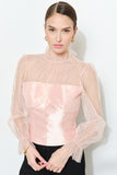 Luxe Lace Mock Neck Long Sleeve Blouse Top
