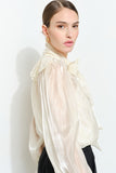 Luxe Shimmer Organza Bow 3d Flower Blouse Top