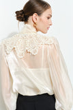 Luxe Shimmer Organza Bow 3d Flower Blouse Top