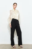 Luxe Shimmer Organza Bow 3d Flower Blouse Top