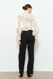 Luxe Shimmer Organza Bow 3d Flower Blouse Top