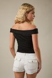 Black Off The Shoulder Twist Top
