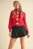 Bri 3D Rosette Detail Knit Sweater Cardigan