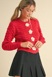 Bri 3D Rosette Detail Knit Sweater Cardigan