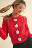 Bri 3D Rosette Detail Knit Sweater Cardigan