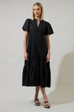 Brittany Poplin Black Midi Dress