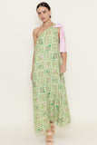 Green Floral Print One Shoulder Maxi Dress