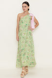 Green Floral Print One Shoulder Maxi Dress