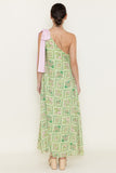 Green Floral Print One Shoulder Maxi Dress