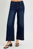 Flower Cut Out High Rise Crop Wide Jeans