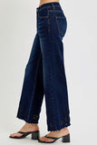 Flower Cut Out High Rise Crop Wide Jeans