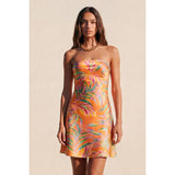 Tropical Leaf Strapless Tie Back Mini Dress