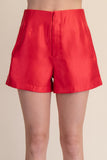 Red High Waist Glossy Fabric Shorts