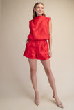 Red High Waist Glossy Fabric Shorts