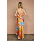 Blushing Blossom Strapless Ruffled Slit Maxi Dress