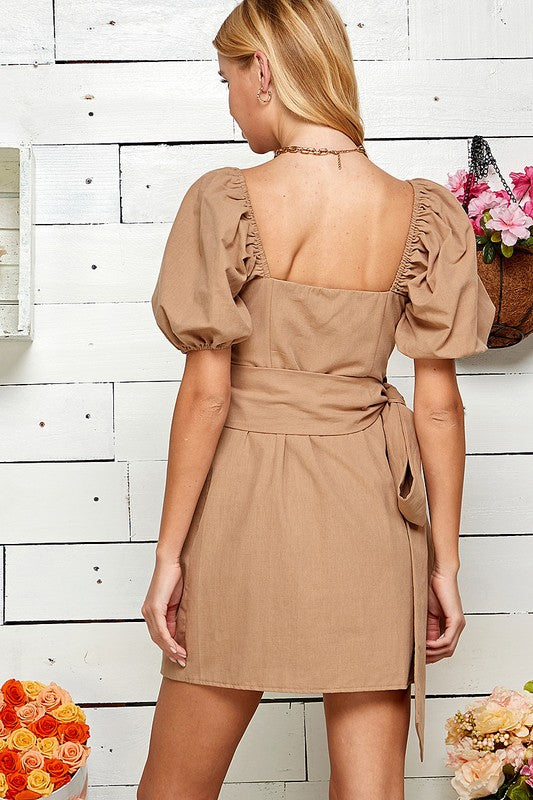 Text Me Later Taupe Wrap Dress