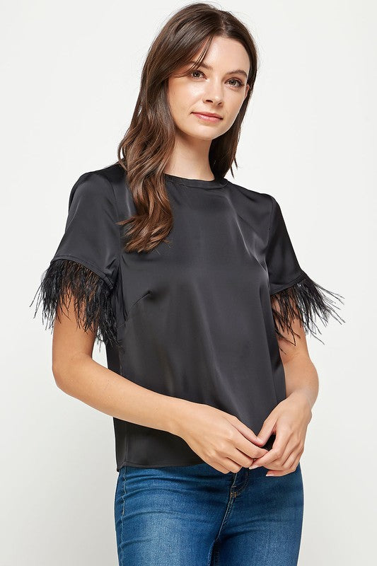 Weekend Satin Feather Top